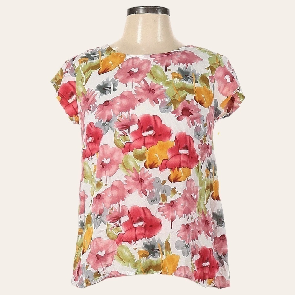 Christian Siriano Floral Pink Lightweight Short Sleeve Blouse Size S